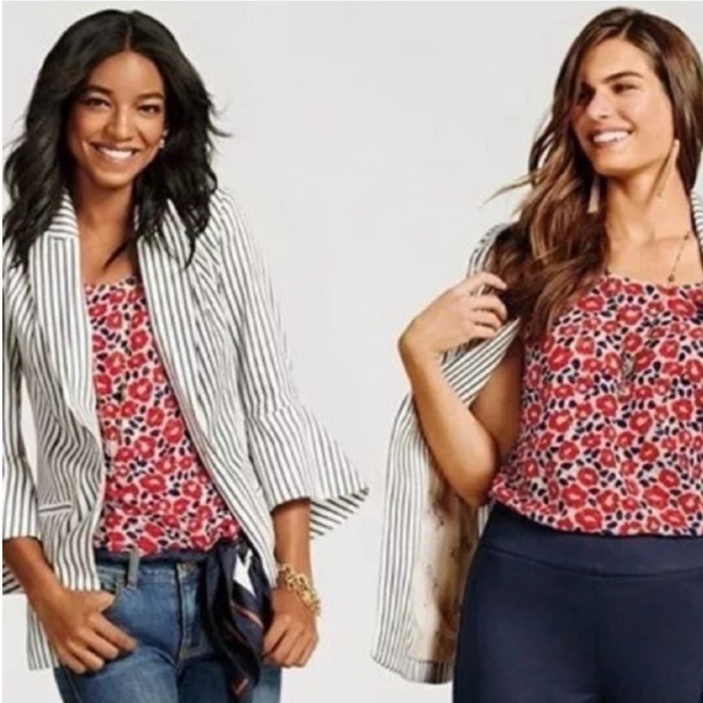 CAbi Red Floral Flounce Tank Top